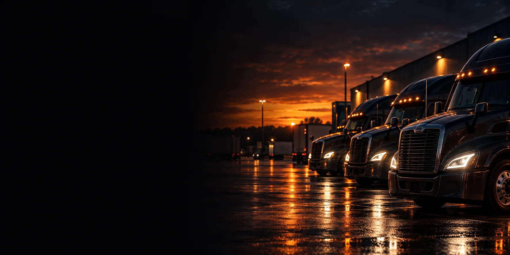 GDI Express tractors staged at the yard at dusk