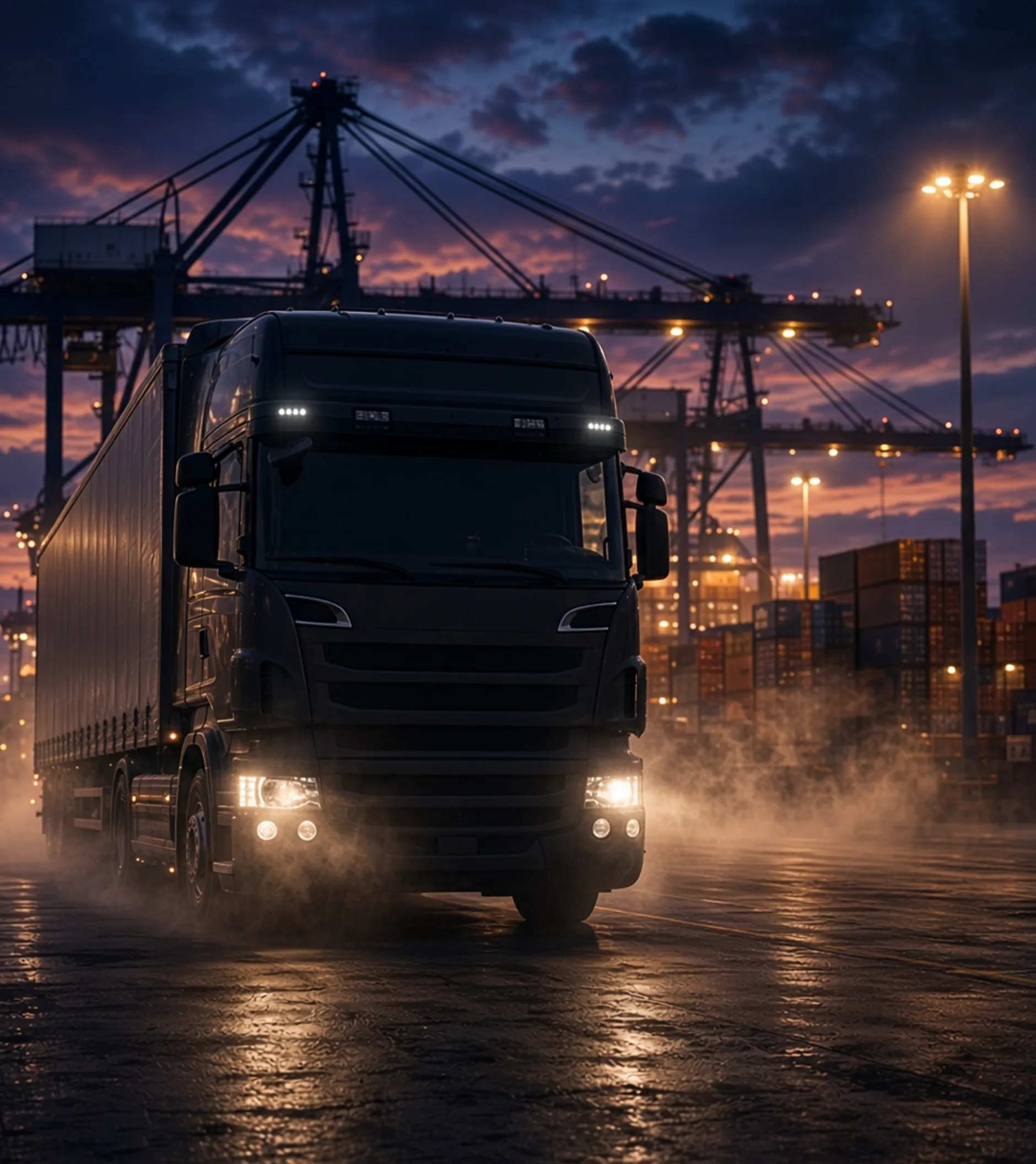 GDI Express tractor-trailer at dusk
